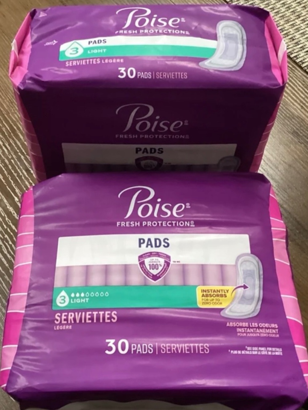 Poise Fresh Protections Light Pads 30 Count Bundle Total 60 pads